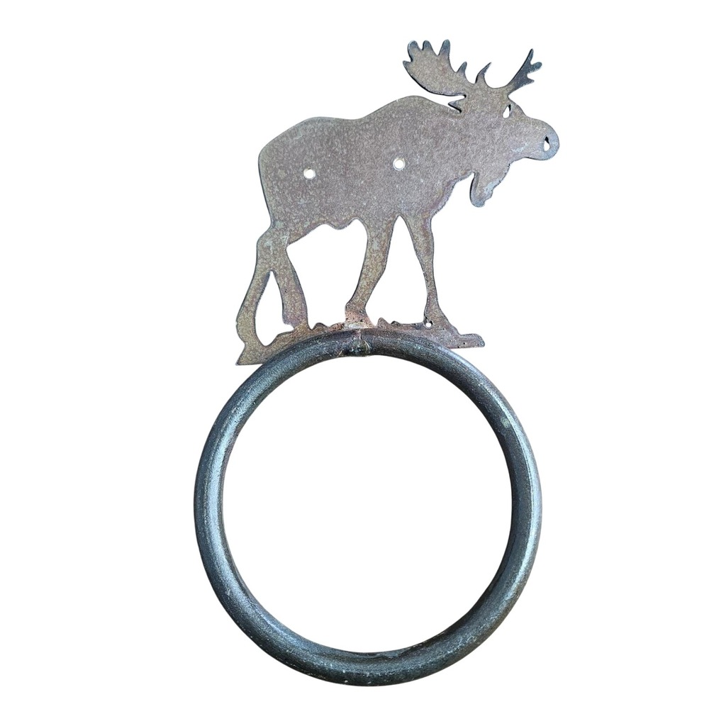 Rustic‎ Metal Moose Towel Ring Wall Mount Lodge Cabin Wildlife Decor 10 Inch